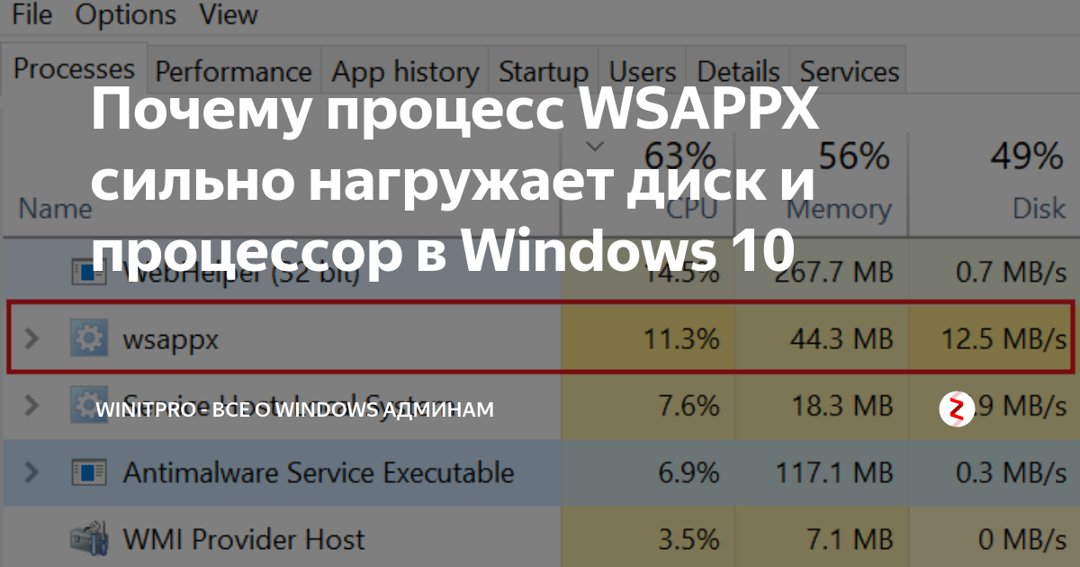 Wsappx грузит диск на windows 10: что это за процесс и как уменьшить нагрузку