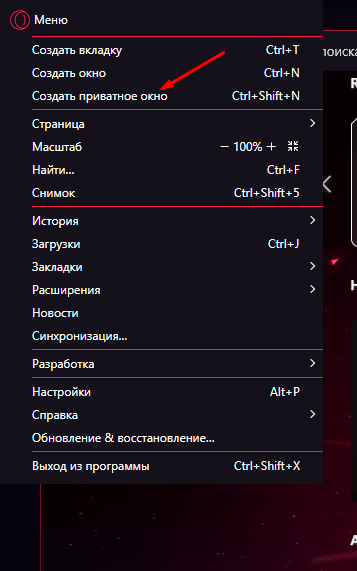 Режим инкогнито в браузере