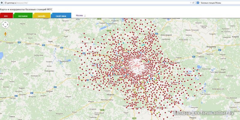 Телетай зона покрытия в московской области карта