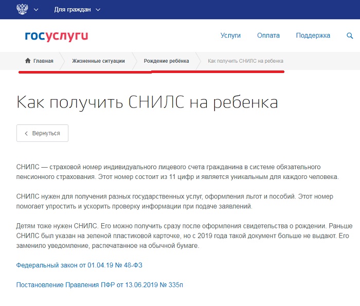 Снилс на ребенка через госуслуги: заказ и получение
