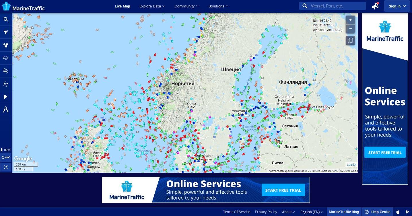 Marinetraffic com карта в реальном времени на русском языке