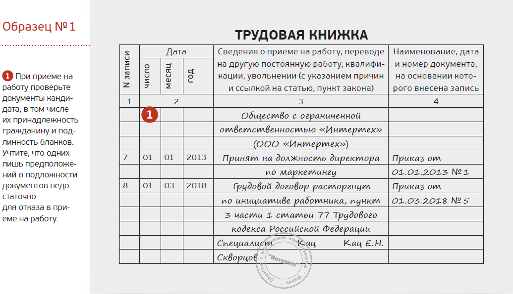 Электронная трудовая образец