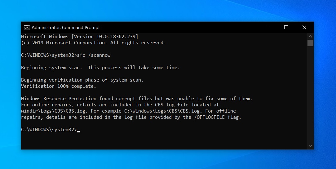 Проверка системных файлов windows в sfc